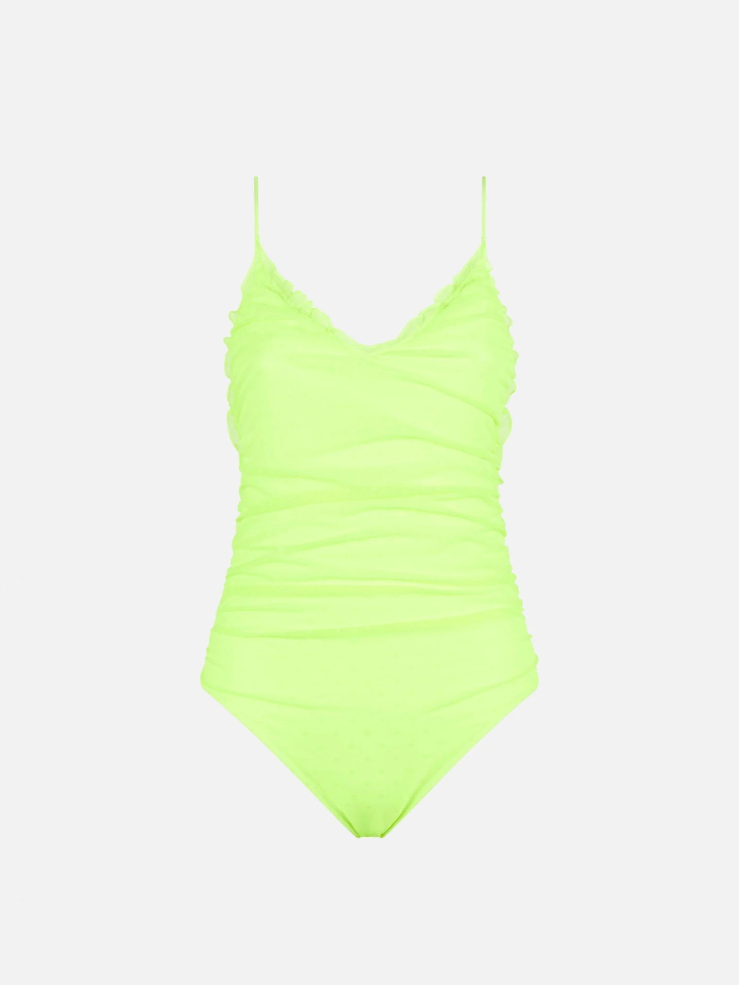 Fluo Yellow One Piece Swimsuit Francoise With Tulle 3 Fluo Yellow One Piece Swimsuit Francoise With Tulle