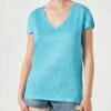 MC2 Saint Barth Woman Turquoise Linen T-shirt -MC2 Saint Barth Shop turquoise linen tshirt woman 1