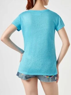 MC2 Saint Barth Woman Turquoise Linen T-shirt -MC2 Saint Barth Shop turquoise linen tshirt woman 2