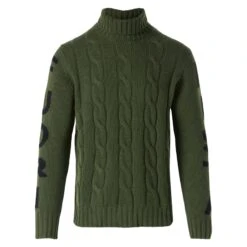 MC2 Saint Barth Man Turtleneck Braided Sweater With Fuori Pista Jacquard -MC2 Saint Barth Shop turtleneck man green fuoripista 5