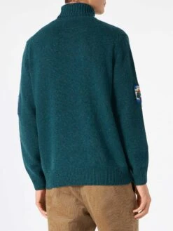 MC2 Saint Barth Man Green Turtle-neck Sweater -MC2 Saint Barth Shop turtleneck man green patch 2
