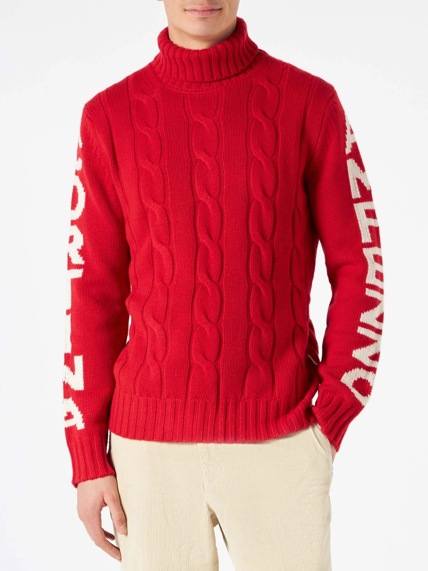 MC2 Saint Barth Man Turtleneck Braided Sweater With Cortina Ampezzo Print 3 MC2 Saint Barth Man Turtleneck Braided Sweater With Cortina Ampezzo Print