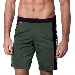 Military Green Swim Shorts With Contrast Lateral Band -MC2 Saint Barth Shop vencie52 1