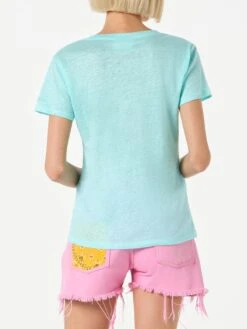 MC2 Saint Barth Woman Water Green Linen T-shirt -MC2 Saint Barth Shop water green linen t shirt 2
