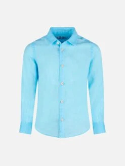 MC2 Saint Barth Water Color Light Blue Kid Linen Shirt Agnes