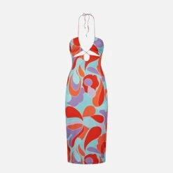 MC2 Saint Barth Longuette Cutout Wave Printed Dress Farah -MC2 Saint Barth Shop wave cutout woman dress 1