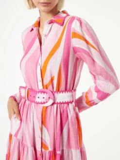 MC2 Saint Barth Multicolor Shape Wave Dress Marbella With Embroideries -MC2 Saint Barth Shop wave linen dress woman 3