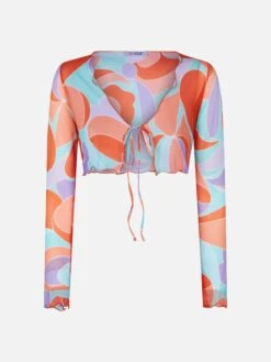 MC2 Saint Barth Woman Tulle Crop Cardigan With Wave Print -MC2 Saint Barth Shop wave tulle crop cardigan 3