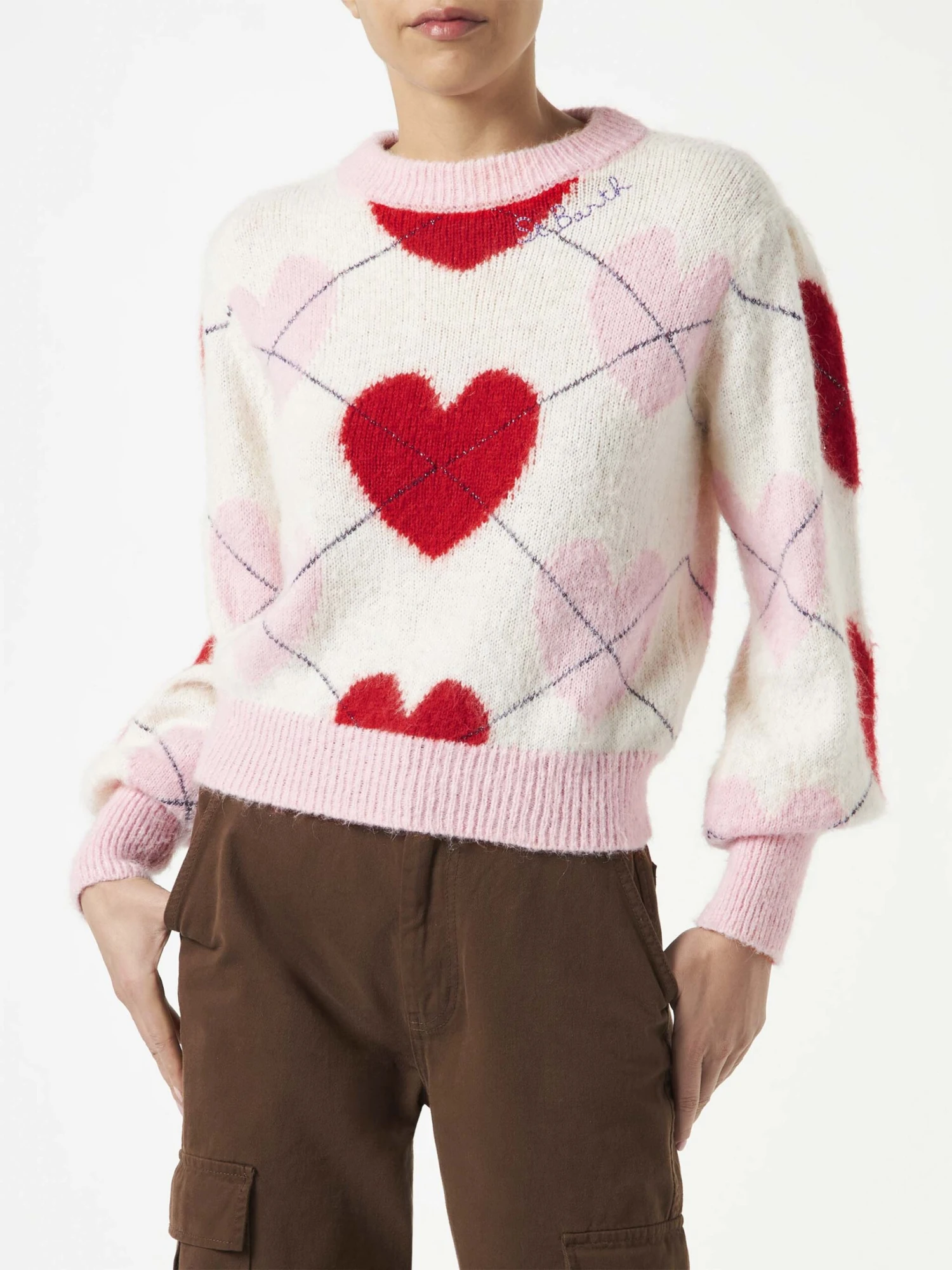 MC2 Saint Barth Woman Brushed Striped Sweater With Heart Pattern 3 MC2 Saint Barth Woman Brushed Striped Sweater With Heart Pattern
