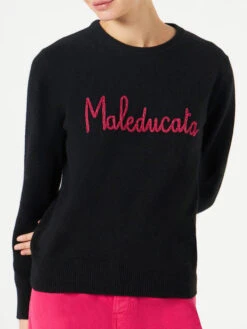 Woman Black Sweater Maleducata Lurex Embroidery