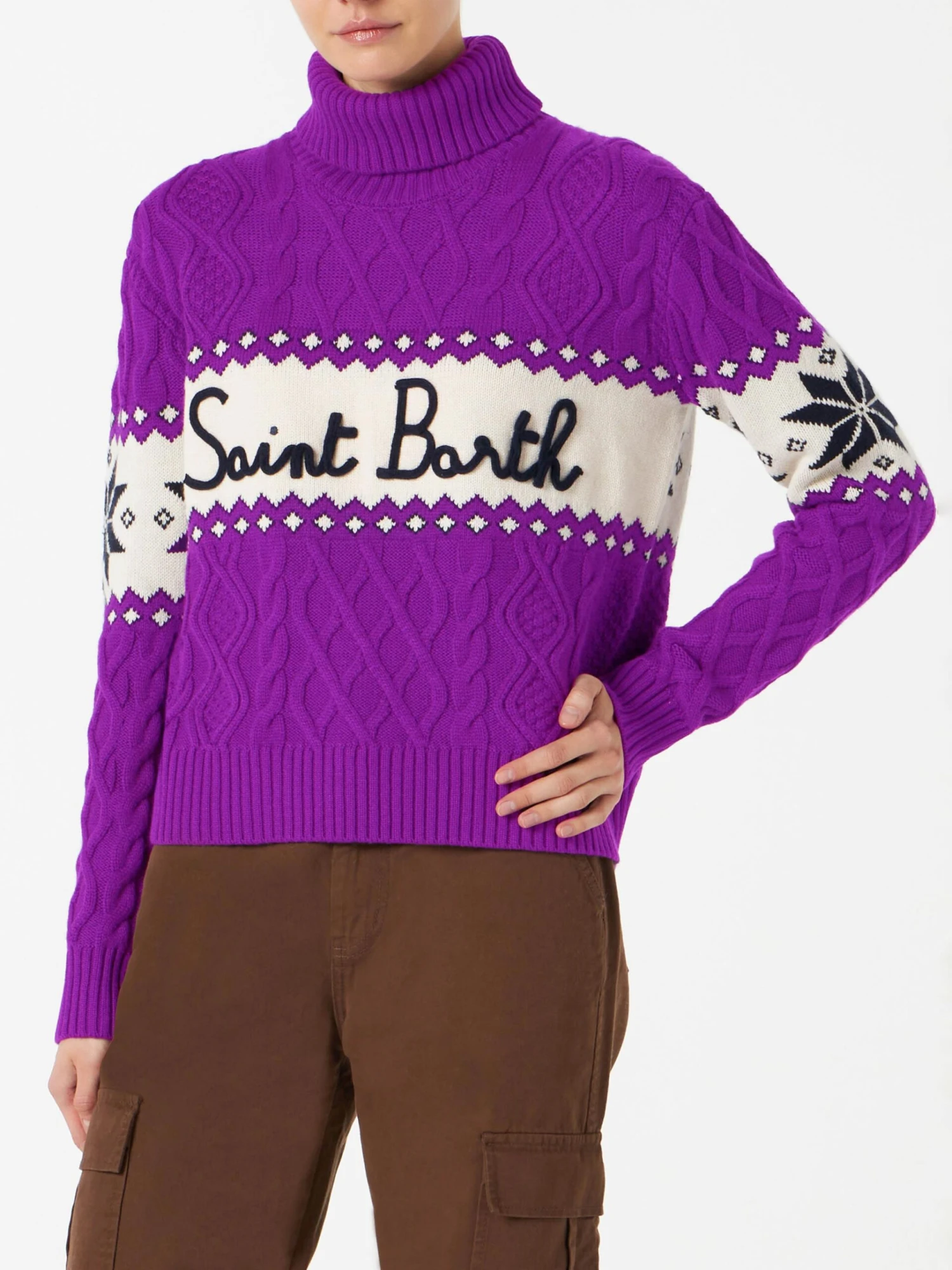 MC2 Saint Barth Woman Half-turtleneck Sweater With Saint Barth Lettering 3 MC2 Saint Barth Woman Half-turtleneck Sweater With Saint Barth Lettering