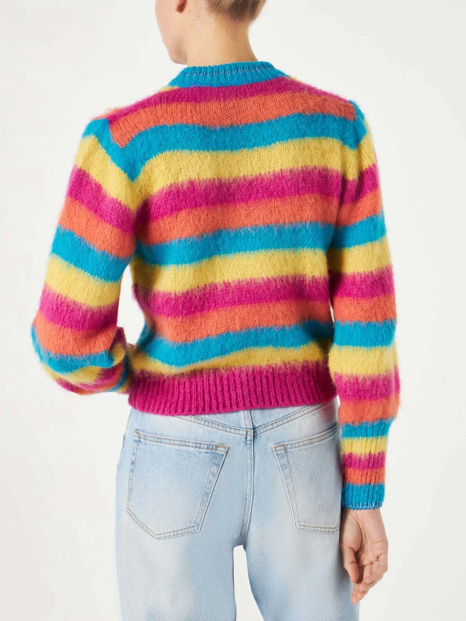 Brushed Knit Striped Sweater With Puff Sleeves 6 Brushed Knit Striped Sweater With Puff Sleeves - Image 4