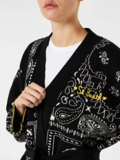 Woman Bandanna Coat With Belt And St. Barth Embroidery -MC2 Saint Barth Shop woman cardigan belt bandanna 3