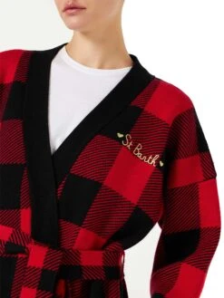 Woman Coat With Belt And St. Barth Embroidery -MC2 Saint Barth Shop woman cardigan belt tartan 3