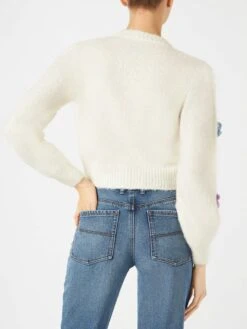 MC2 Saint Barth Woman Brushed Cropped Cardigan With Puff Sleeves -MC2 Saint Barth Shop woman cropped cardigan daisies 2