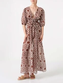 MC2 Saint Barth Cotton And Silk Long Beach Dress Bliss With Ikat Print