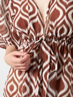 MC2 Saint Barth Cotton And Silk Long Beach Dress Bliss With Ikat Print -MC2 Saint Barth Shop woman dress long brown cotton 3