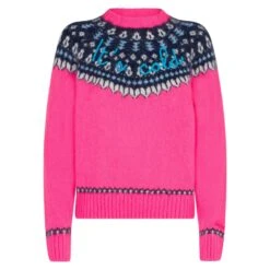 MC2 Saint Barth Woman Fluo Pink Crewneck Nordic Jacquard Sweater -MC2 Saint Barth Shop woman fucsia norwegian sweater 1