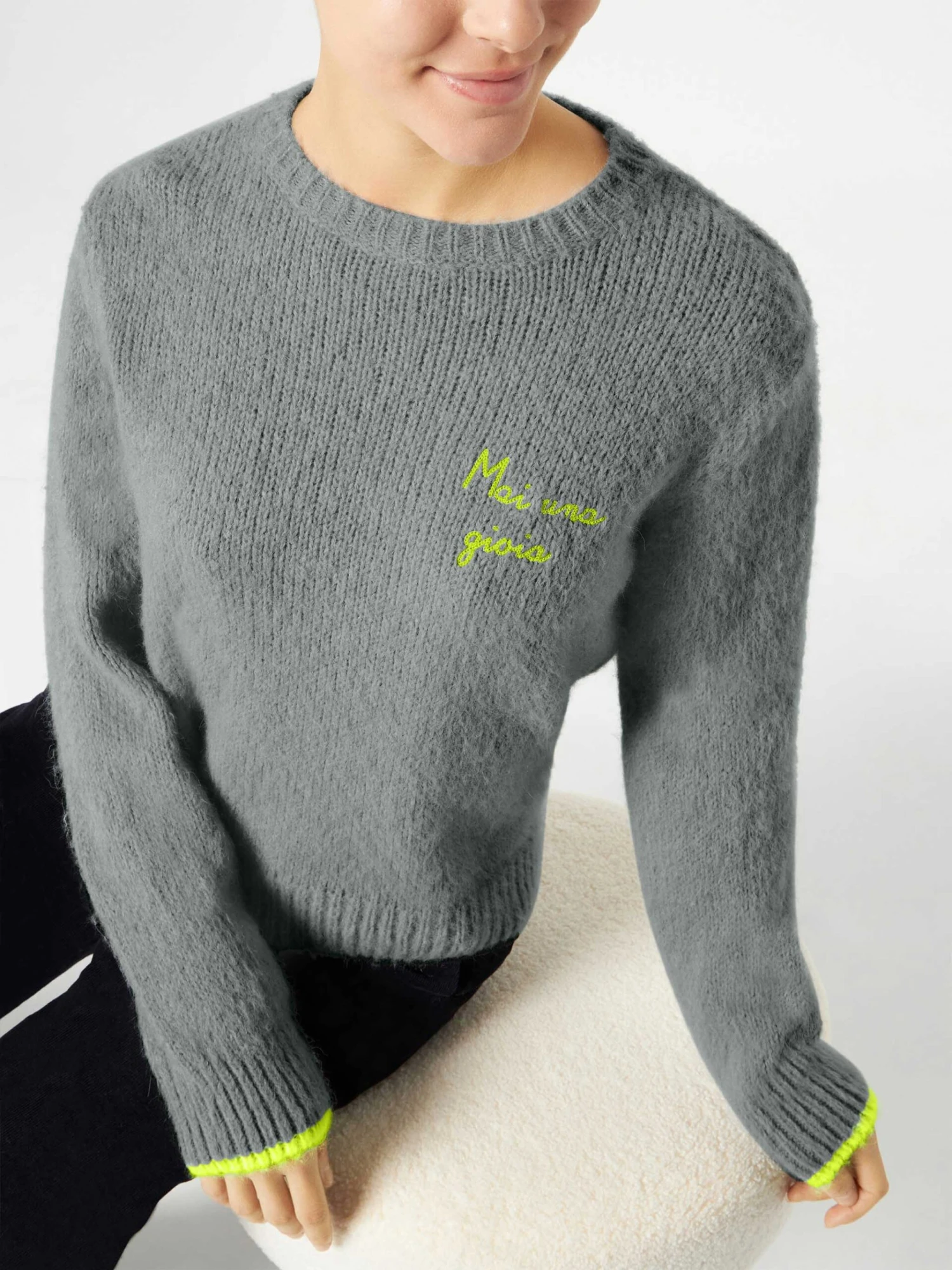 MC2 Saint Barth Woman Grey Brushed Sweater With Mai Una Gioia Embroidery 4 MC2 Saint Barth Woman Grey Brushed Sweater With Mai Una Gioia Embroidery - Image 2