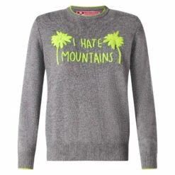 Woman Grey Sweater Yellow Fluo I Hate Mountains Embroidery -MC2 Saint Barth Shop woman grey fluo sweater