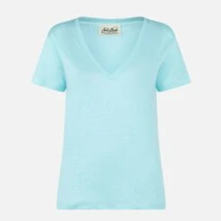 MC2 Saint Barth Woman Water Green Linen T-shirt -MC2 Saint Barth Shop woman linen watergreen tshirt