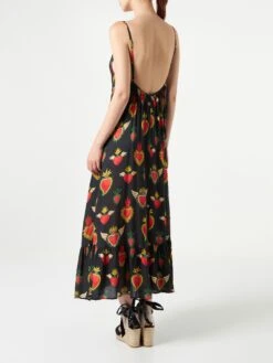 Secret Heart Print Gown With Shoulder Straps -MC2 Saint Barth Shop woman long dress printed heart black 1