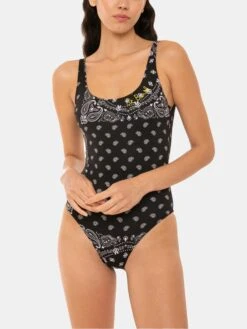 Woman One Piece Swimsuit With Bandanna Print -MC2 Saint Barth Shop woman one piece bandanna black 3