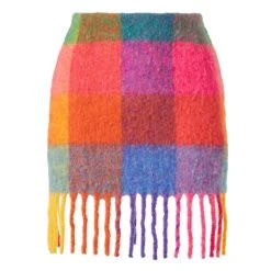 MC2 Saint Barth Woman Skirt With Fringes -MC2 Saint Barth Shop woman skirt wool check multicolor 4