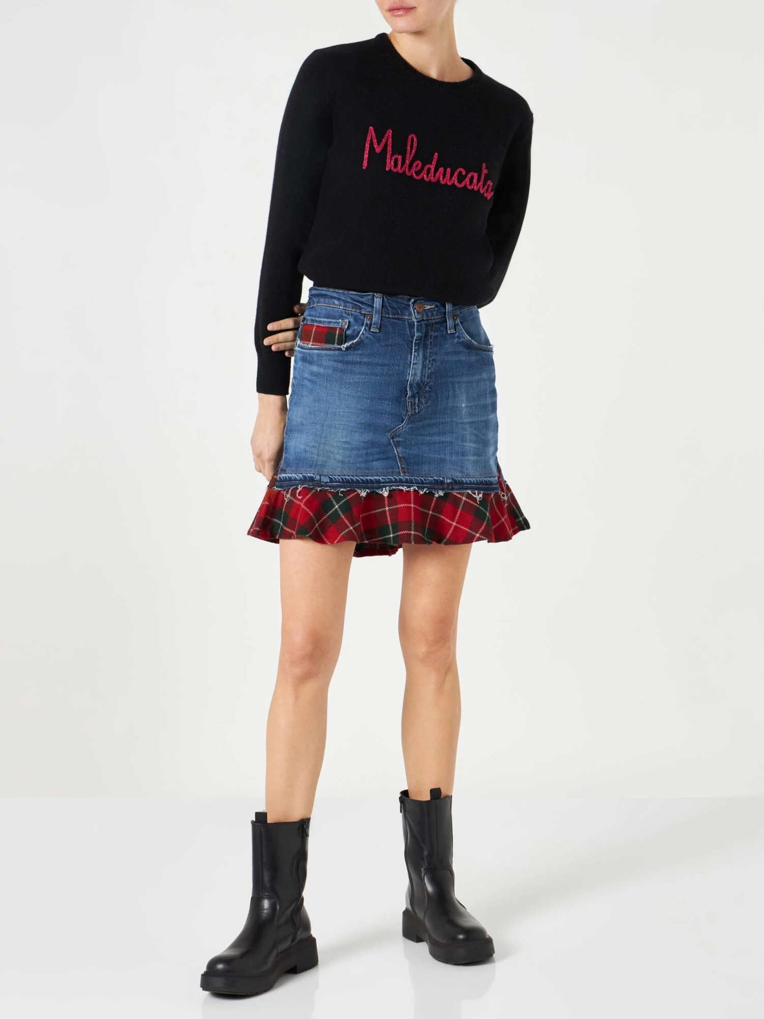 MC2 Saint Barth Woman Vintage Jeans Skirt With Tartan Details 4 MC2 Saint Barth Woman Vintage Jeans Skirt With Tartan Details - Image 2