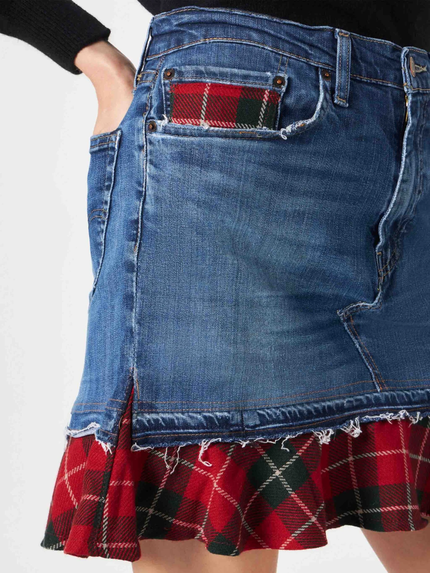 MC2 Saint Barth Woman Vintage Jeans Skirt With Tartan Details 6 MC2 Saint Barth Woman Vintage Jeans Skirt With Tartan Details - Image 4