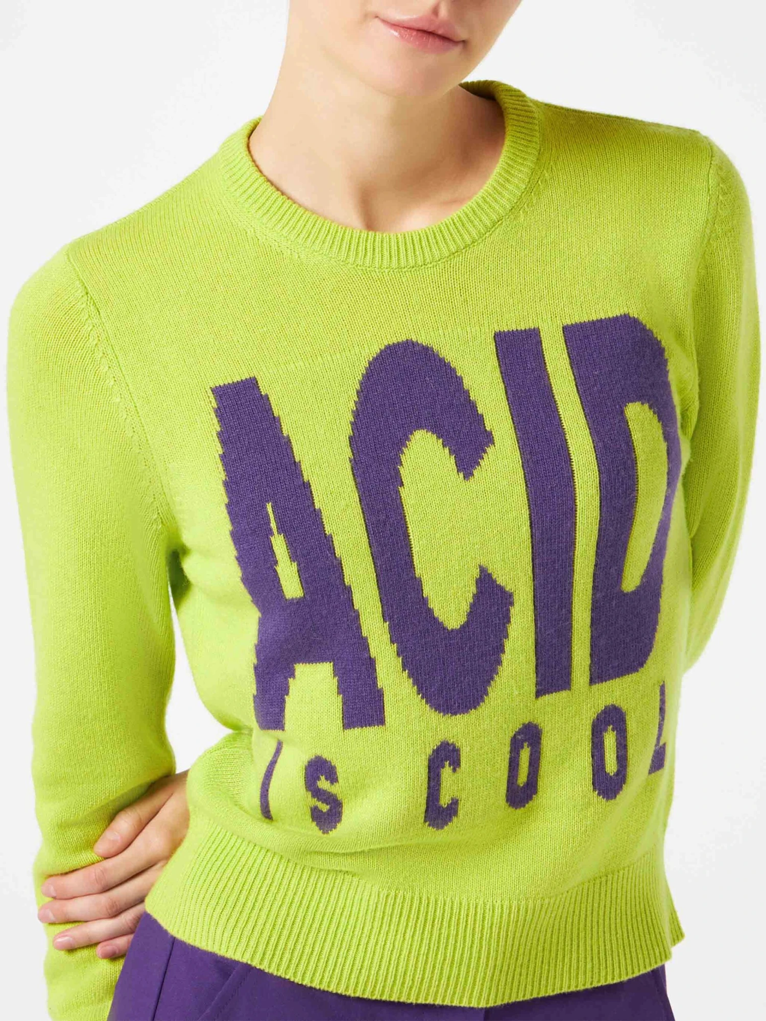 Woman Acid Green Sweater "Acid Is Cool" 4 Woman Acid Green Sweater "Acid Is Cool" - Image 2