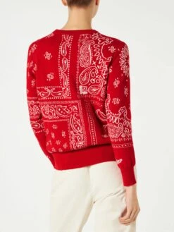 Woman Sweater With Red Bandanna Jacquard -MC2 Saint Barth Shop woman sweater bandanna red 2