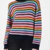 Woman Multicolor Striped Crochet Sweater