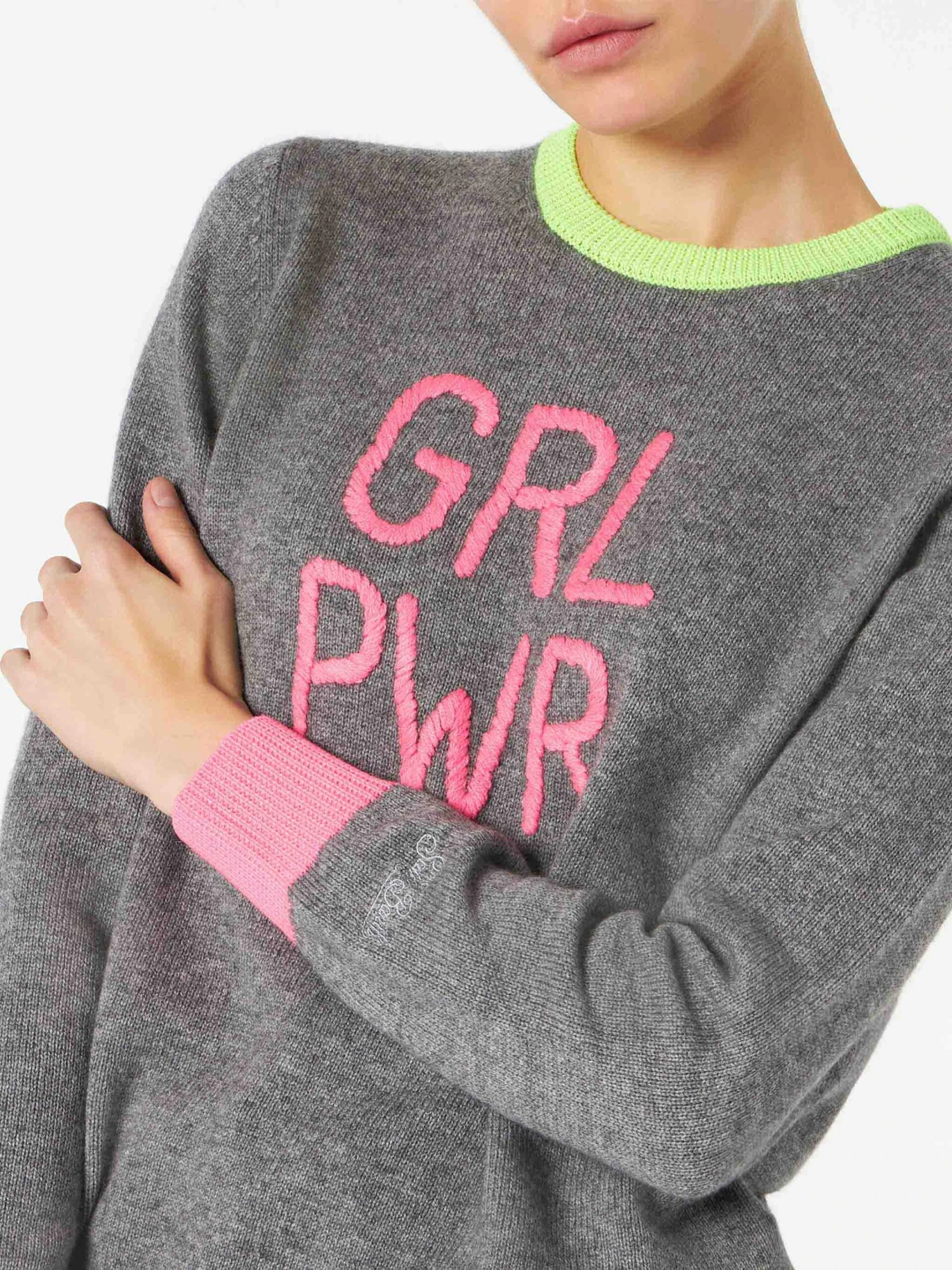 Woman Grey Sweater GIRL PWR Fluo Embroidery And Fluo Details 4 Woman Grey Sweater GIRL PWR Fluo Embroidery And Fluo Details - Image 2