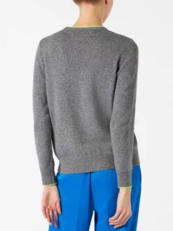 Woman Grey Sweater Yellow Fluo I Hate Mountains Embroidery -MC2 Saint Barth Shop woman sweater fluoyellow embroidery 2