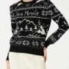 Woman Sweater With Norwegian Style Print And Sun Moritz Embroidery -MC2 Saint Barth Shop woman sweater moritz nordic black 1