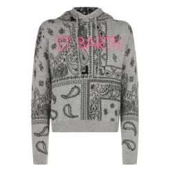 MC2 Saint Barth Woman Cropped Knit Hoodie With Bandanna Print -MC2 Saint Barth Shop woman sweatshirt bandanna embroidery 1