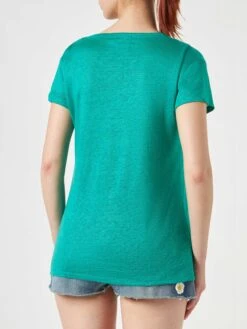 MC2 Saint Barth Woman Green Linen T-shirt 8 MC2 Saint Barth Woman Green Linen T-shirt -MC2 Saint Barth Shop woman t shirts linen green 3
