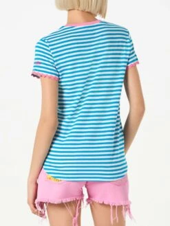 MC2 Saint Barth Woman Cotton T-shirt With Bonjour St. Barth Embroidery -MC2 Saint Barth Shop woman tshirt stripes embroidery3
