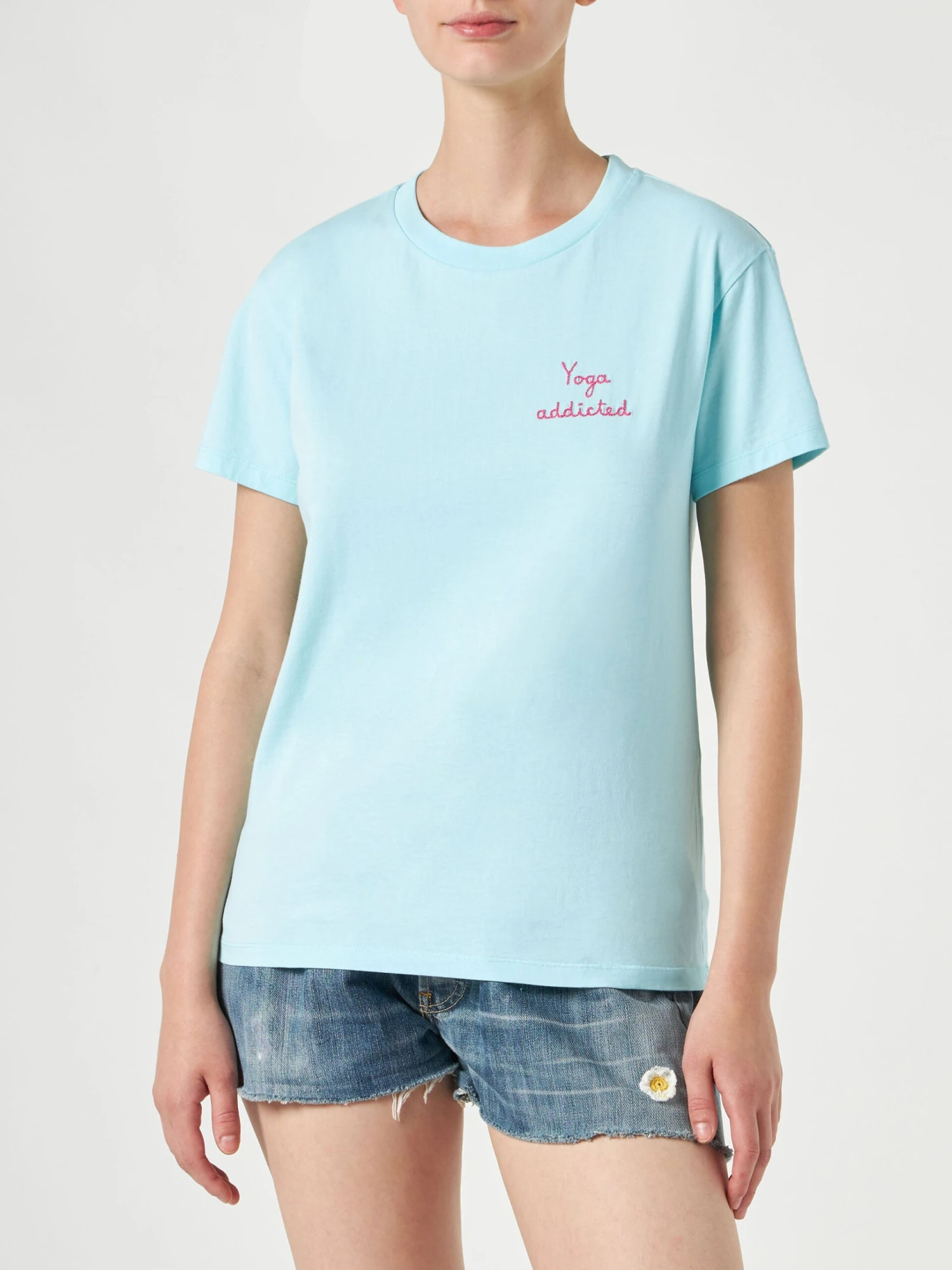 MC2 Saint Barth Woman Cotton T-shirt With "yoga Addicted" Embroidered Writing 4 MC2 Saint Barth Woman Cotton T-shirt With "yoga Addicted" Embroidered Writing - Image 2