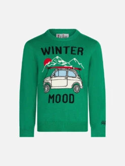MC2 Saint Barth Boy Cashmere Blend Sweater With Car Print | FIAT 500 SPECIAL EDITION