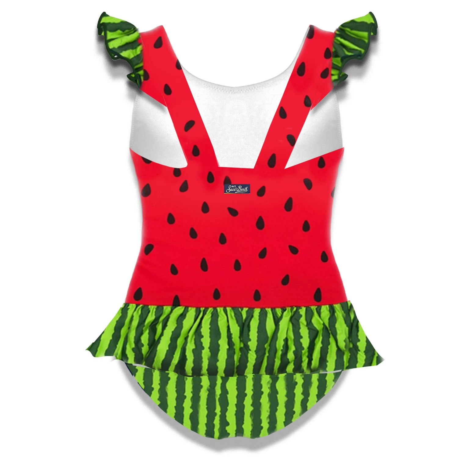 Girl Ruffled One Piece Swimsuit With Watermelon Print 4 Girl Ruffled One Piece Swimsuit With Watermelon Print - Image 2