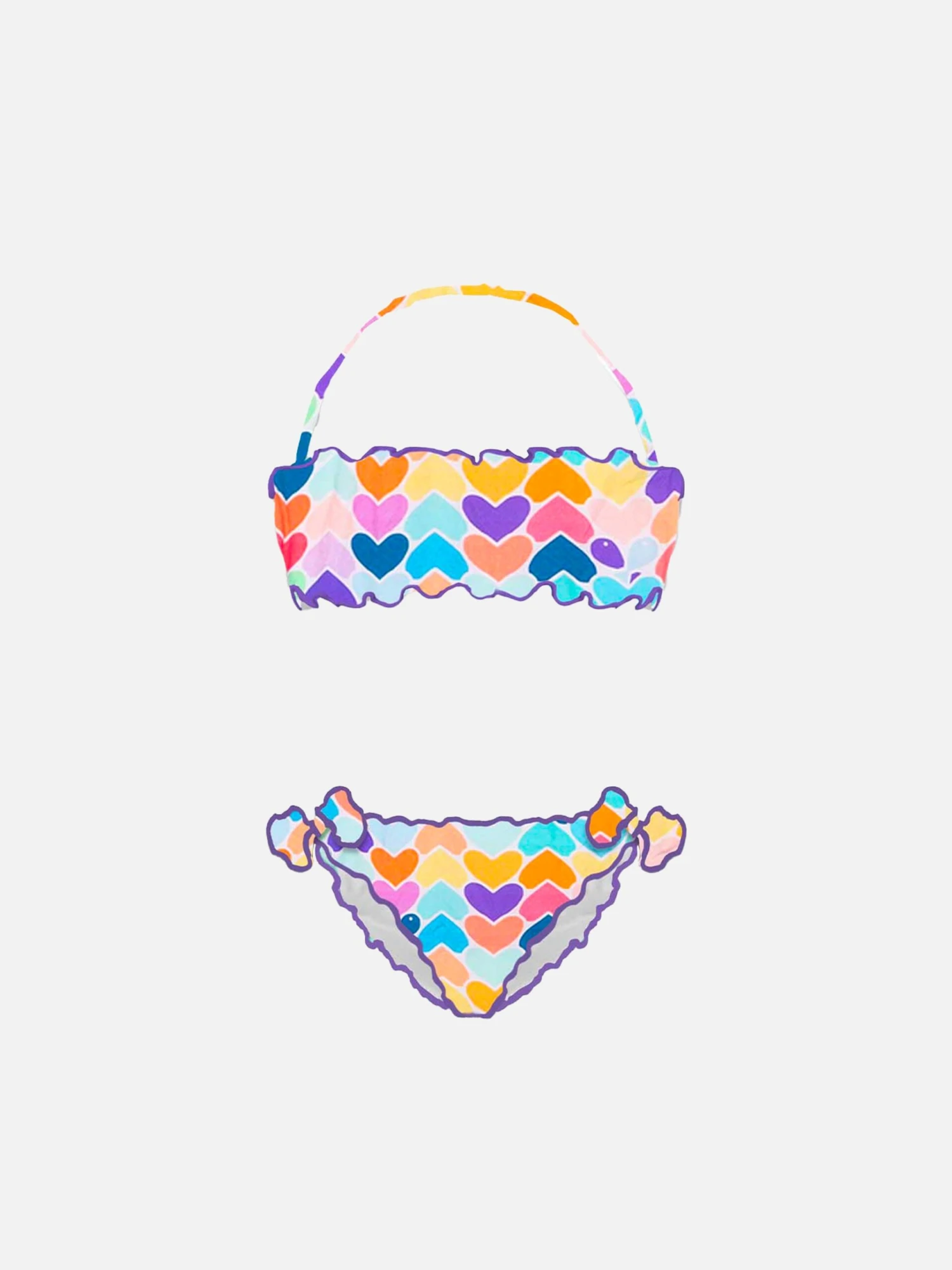 Girl Bandeau Bikini With Multicolor Hearts Print 3 Girl Bandeau Bikini With Multicolor Hearts Print