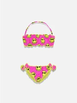Girl Bandeau Bikini With Smile Print