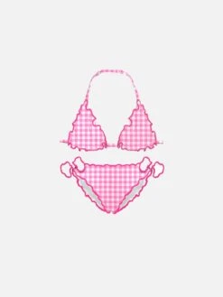 Girl Triangle Bikini With Gingham Print