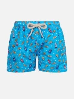 MC2 Saint Barth Boy Lightweight Fabric Swim-shorts Jean Lighting With Pizza Print