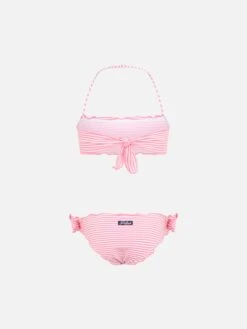 MC2 Saint Barth Girl Seersucker Classic Bandeau Bikini Emy With Striped Print -MC2 Saint Barth Shop EMY0001 01568F girl bikini pink sangallo 2