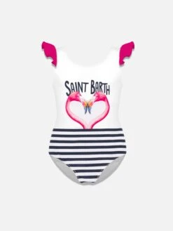 Flamingo Heart Print Ruffled One Piece