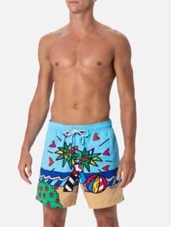 MC2 Saint Barth Man Mid-length Gustavia Swim-shorts With Britto Design Placed Print| ©BRITTO SPECIAL EDITION -MC2 Saint Barth Shop GUS0008 04733F 01