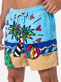 MC2 Saint Barth Man Mid-length Gustavia Swim-shorts With Britto Design Placed Print| ©BRITTO SPECIAL EDITION -MC2 Saint Barth Shop GUS0008 04733F 02